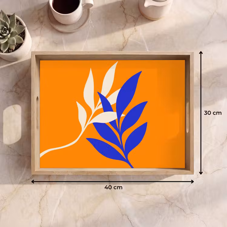 Takken - Bladeren - Minimalistisch - Blauw Dienblad Rechthoek middel -USP_Formaat