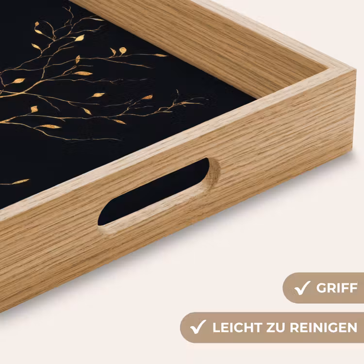 Takken - Blaadjes - Zwart Dienblad Rechthoek middel -USP_HandgreepDE