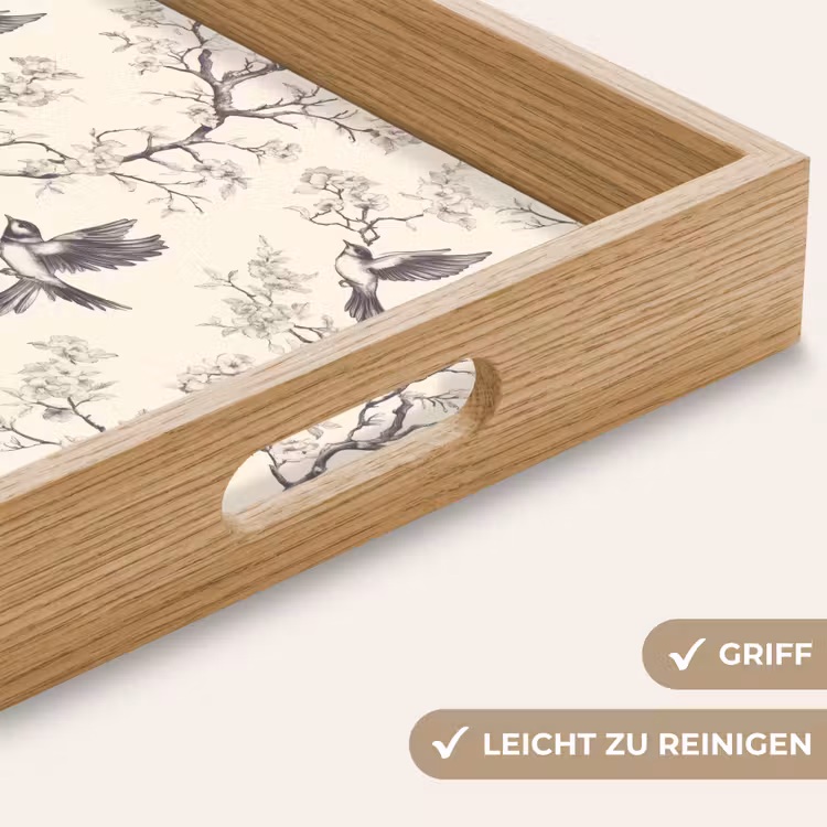Takken - Vogels - Beige Dienblad Rechthoek middel 911 -USP_HandgreepDE