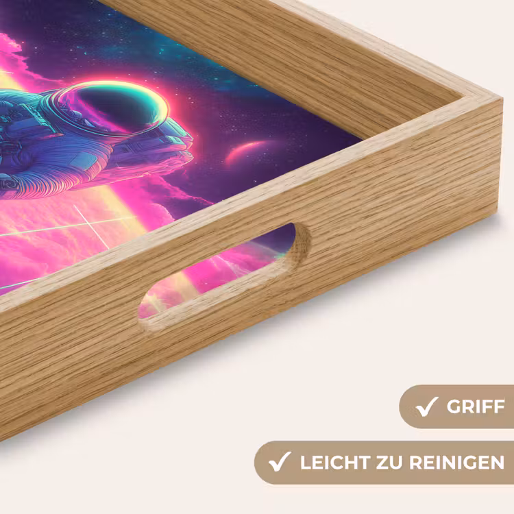 Astronaut - Neon - Roze - Wolken Dienblad Rechthoek middel -USP_HandgreepDE