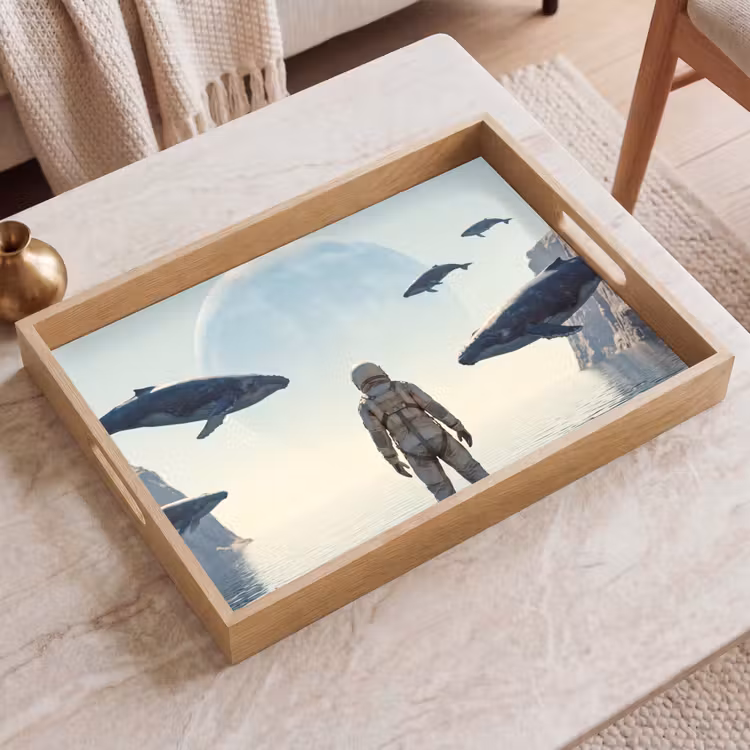 Tablett - Astronaut – Wal – Fantasie - Ruimtevaarder - Walvis - Fantasie Dienblad Rechthoek middel