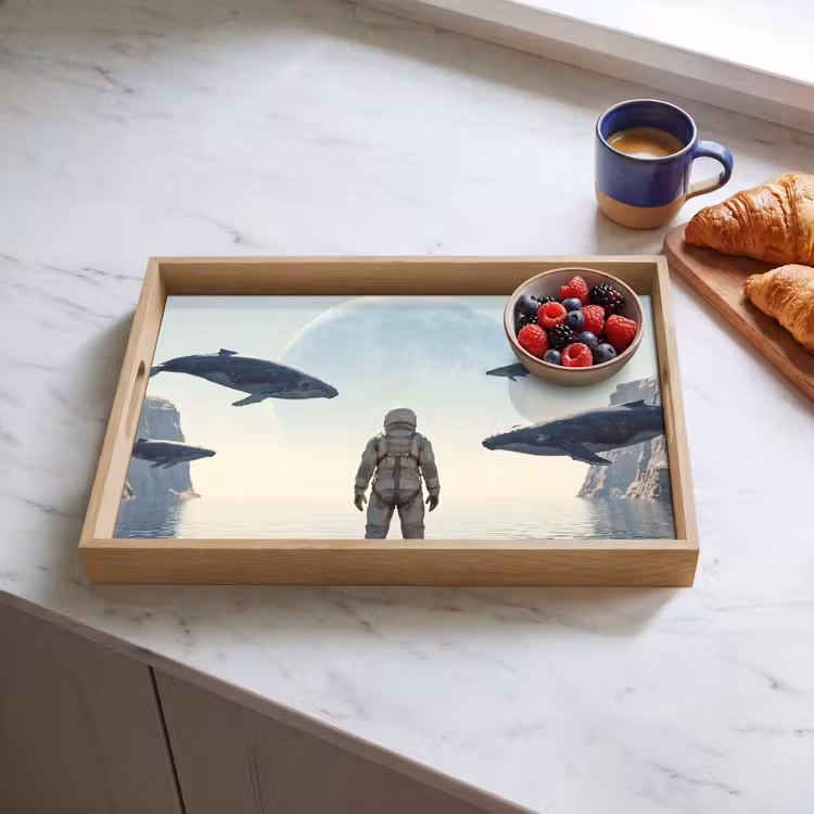 Tablett - Astronaut – Wal – Fantasie - Ruimtevaarder - Walvis - Fantasie Dienblad Rechthoek middel