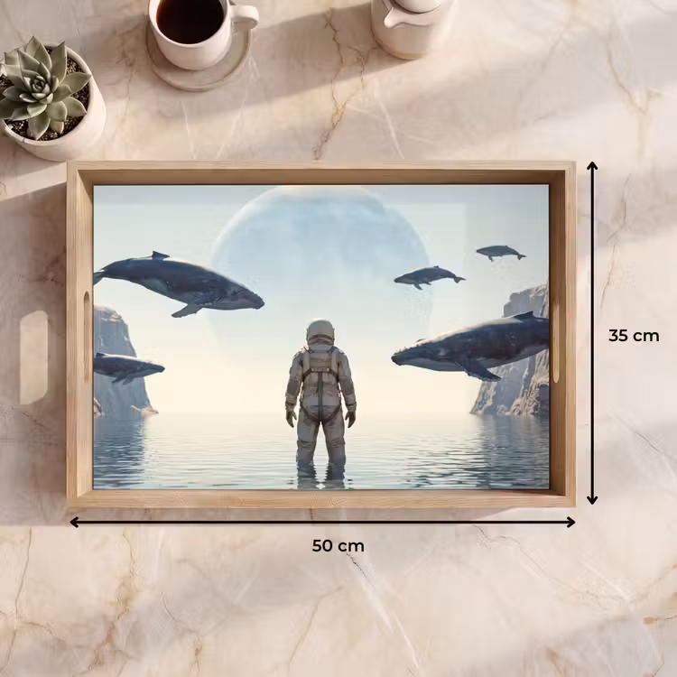 Tablett - Astronaut – Wal – Fantasie - Ruimtevaarder - Walvis - Fantasie Dienblad Rechthoek middel