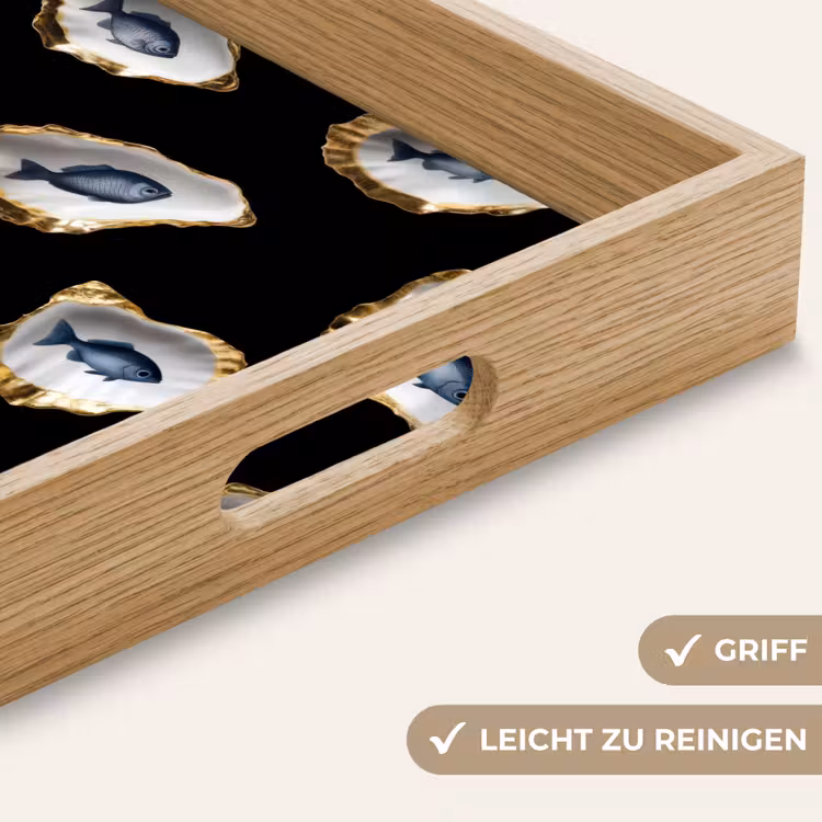 Oesters - Vissen - Blauw - Goud Dienblad Rechthoek middel -USP_HandgreepDE