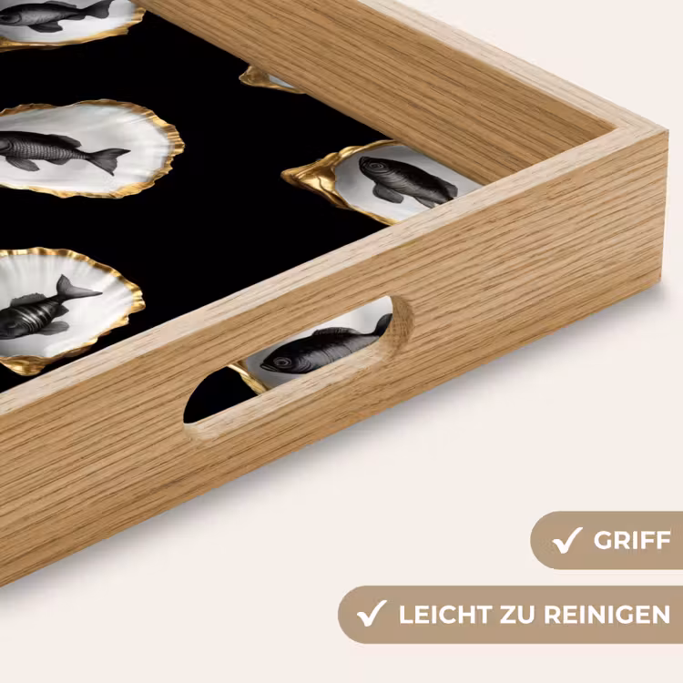 Oesters - Zwart - Vissen - Goud Dienblad Rechthoek middel -USP_HandgreepDE