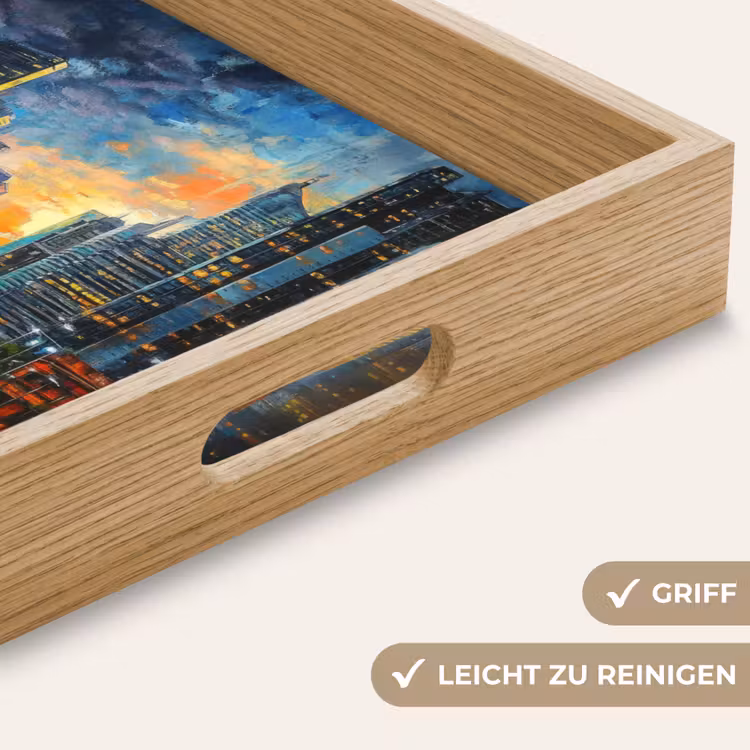 Auto - Skyline - Zon - Blauw Dienblad Rechthoek middel -USP_HandgreepDE