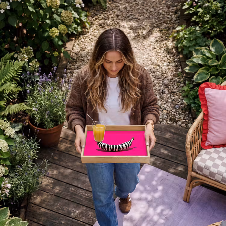 Banaan - Zebraprint - Roze Dienblad Rechthoek middel -sfeer5