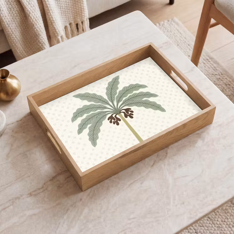 Boom - Bladeren - Groen - Decoratief - Beige Dienblad Rechthoek middel -sfeer1