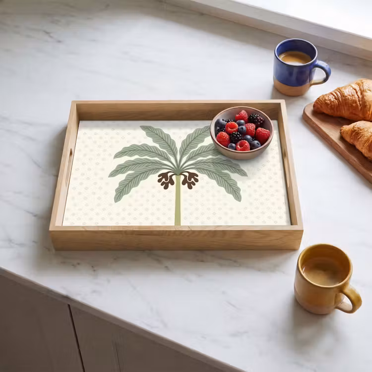 Boom - Bladeren - Groen - Decoratief - Beige Dienblad Rechthoek middel -sfeer2