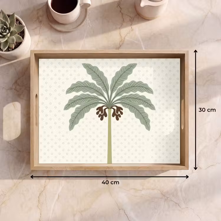 Boom - Bladeren - Groen - Decoratief - Beige Dienblad Rechthoek middel -USP_Formaat