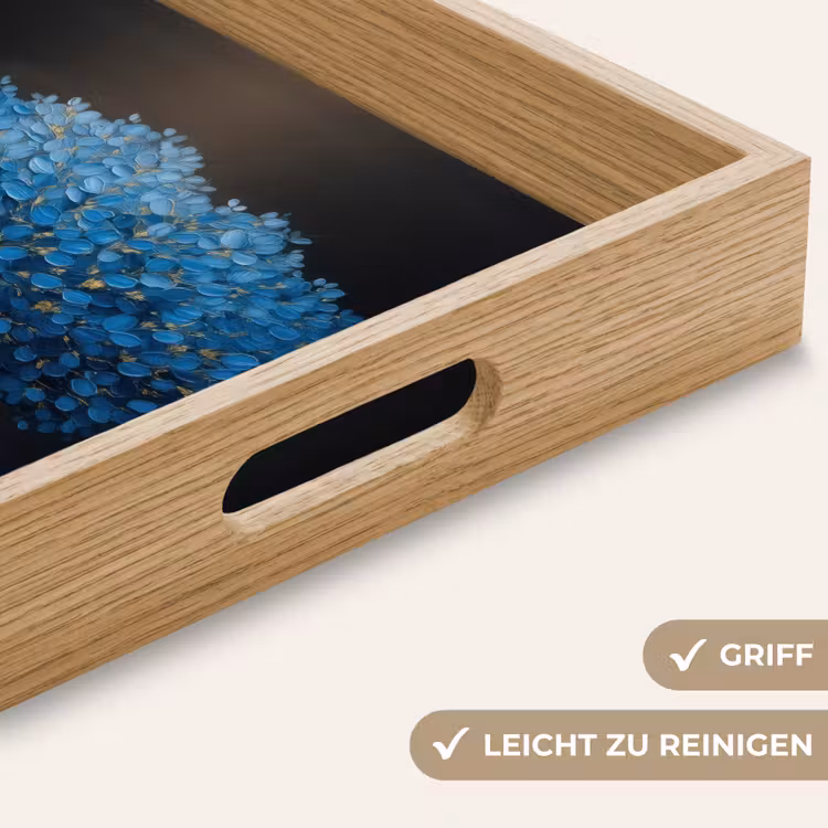 Boom - Blauw - Bladeren - Penseelstreken Dienblad Rechthoek middel -USP_HandgreepDE