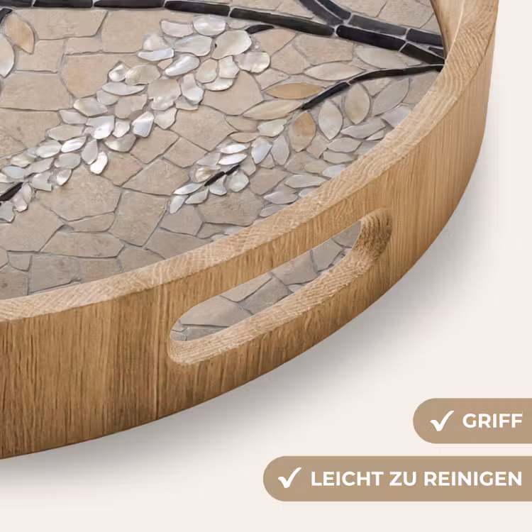 Boom - Bloemen - Mozaïek - Kunst - Wit Dienblad Rond middel -USP_HandgreepDE