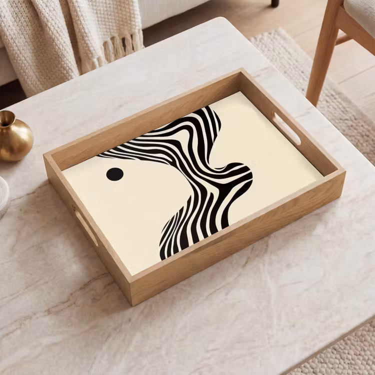 Beige - Lijnen - Golvend - Abstract Dienblad Rechthoek middel -sfeer1
