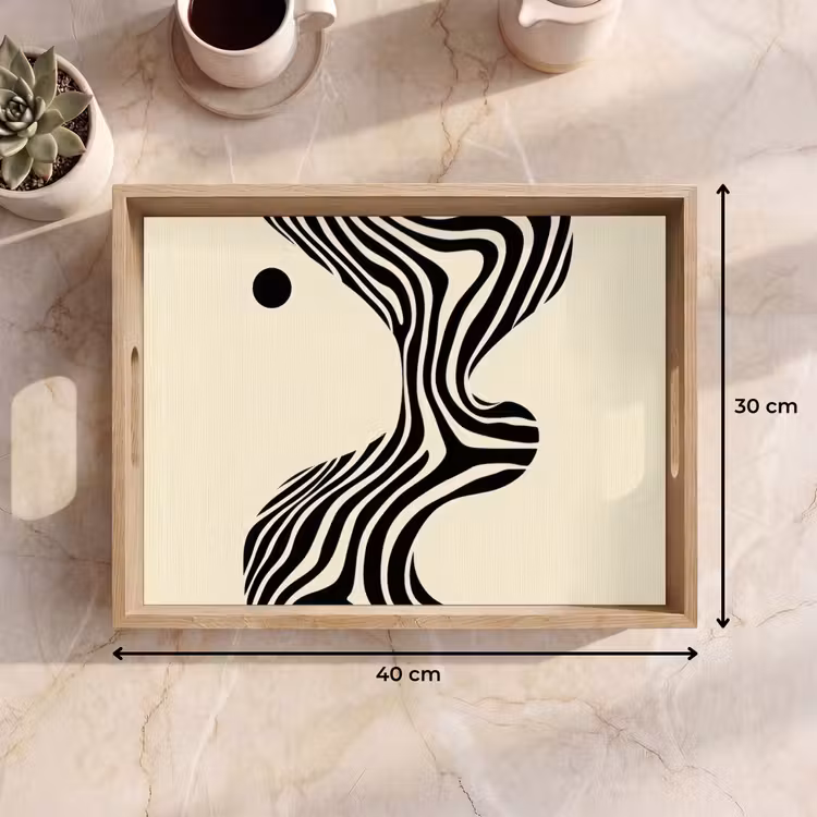 Beige - Lijnen - Golvend - Abstract Dienblad Rechthoek middel -USP_Formaat