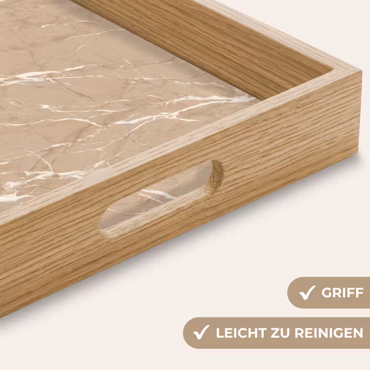 Beige - Marmer - Organisch - Wit Dienblad Rechthoek middel 911 -USP_HandgreepDE