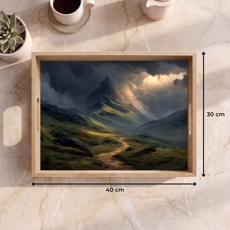 Bergen - Kronkelpad - Groen - Wolken Dienblad Rechthoek middel -USP_Formaat