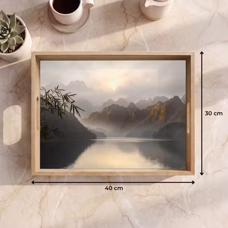 Bergen - Water - Mist - Natuur - Landschap Dienblad Rechthoek middel -USP_Formaat