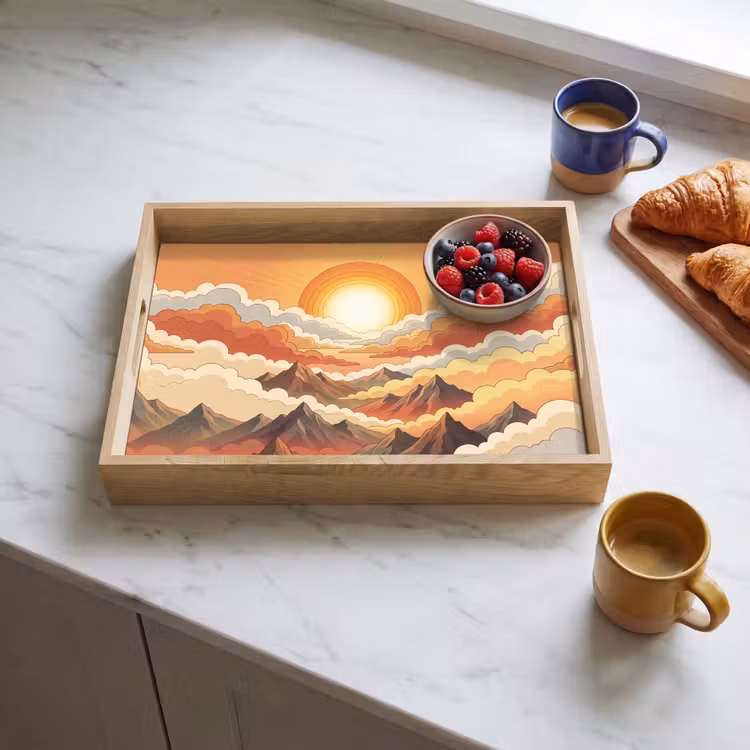 Bergen - Wolken - Natuur - Zonsopgang - Oranje Dienblad Rechthoek middel -sfeer2