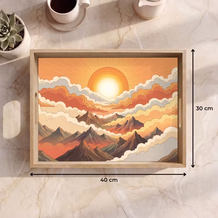 Bergen - Wolken - Natuur - Zonsopgang - Oranje Dienblad Rechthoek middel -USP_Formaat
