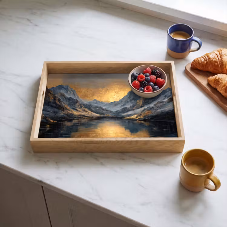 Berglandschap met Gouden Zonsondergang Dienblad Rechthoek middel -sfeer2