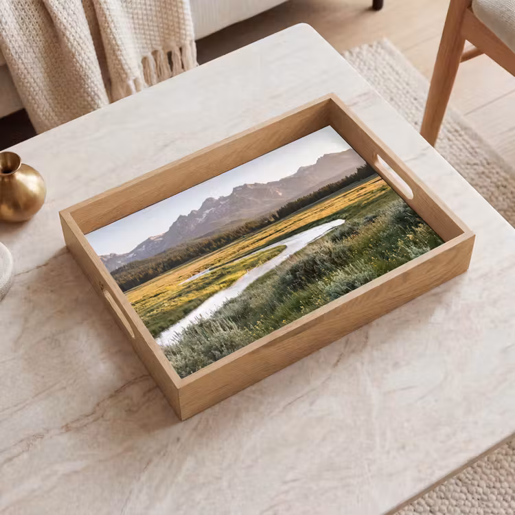 Berglandschap - Rivier - Bos Dienblad Rechthoek middel -sfeer1