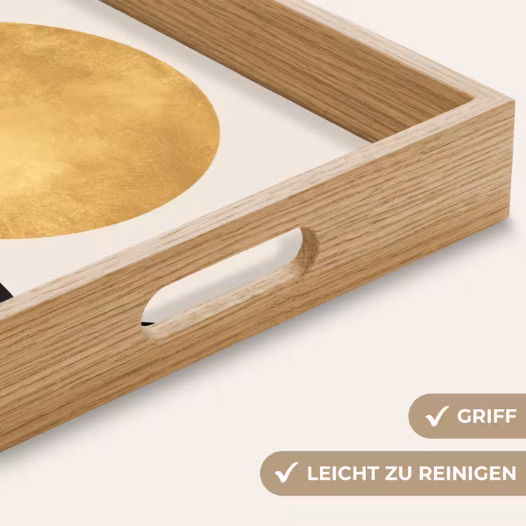 Bergsilhouetten - Gouden cirkel - Beige Dienblad Rechthoek middel -USP_HandgreepDE