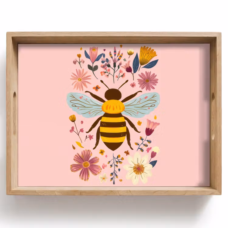 Bij - Geel - Bloemen - Kleurrijk Dienblad Rechthoek middel -z3d_shopping