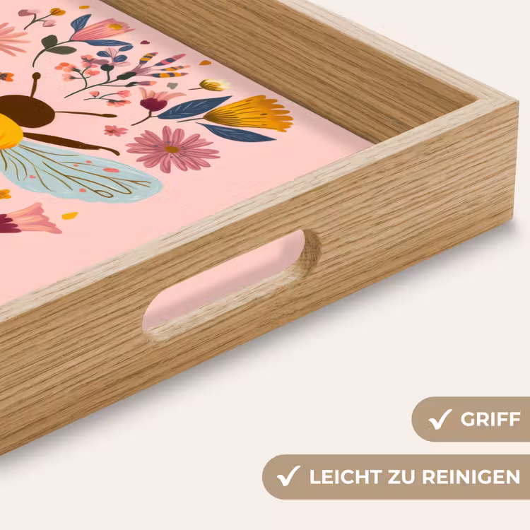 Bij - Geel - Bloemen - Kleurrijk Dienblad Rechthoek middel -USP_HandgreepDE