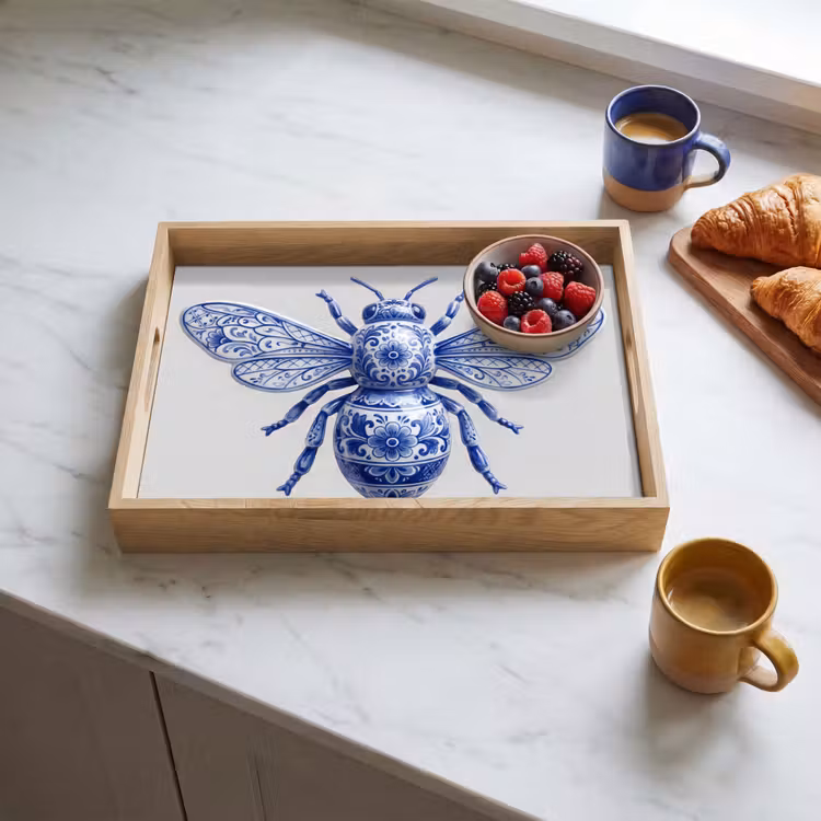 Bij - Modern - Delfts - Blauw Dienblad Rechthoek middel -sfeer2