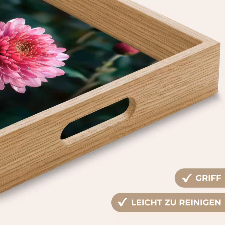Blad - Chrysant - Roze - Schaduw Dienblad Rechthoek middel -USP_HandgreepDE