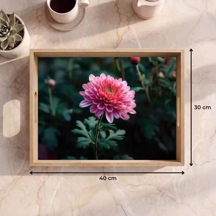 Blad - Chrysant - Roze - Schaduw Dienblad Rechthoek middel -USP_Formaat