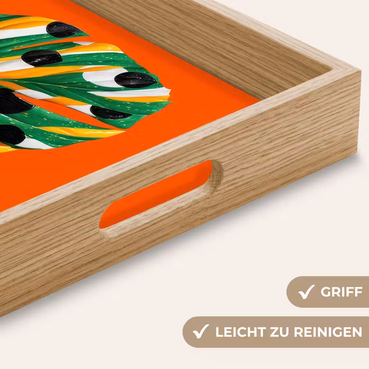 Blad - Oranje - Stippen - Kleurrijk Dienblad Rechthoek middel -USP_HandgreepDE