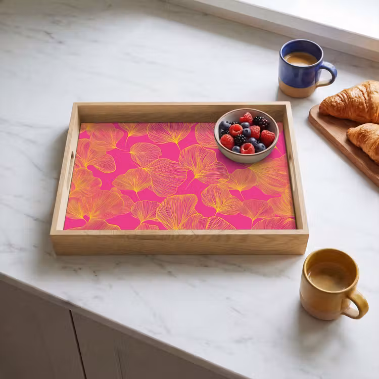 Bladeren - Nerven - Grafisch - Roze Dienblad Rechthoek middel -sfeer2