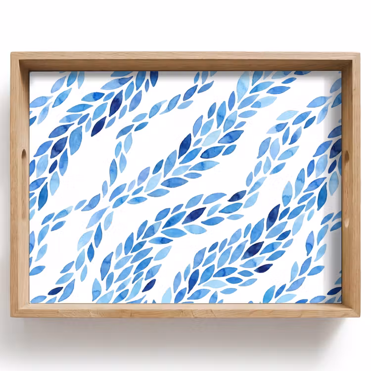 Bladeren - Aquarel - Patroon - Modern - Blauw Dienblad Rechthoek middel -z3d_shopping