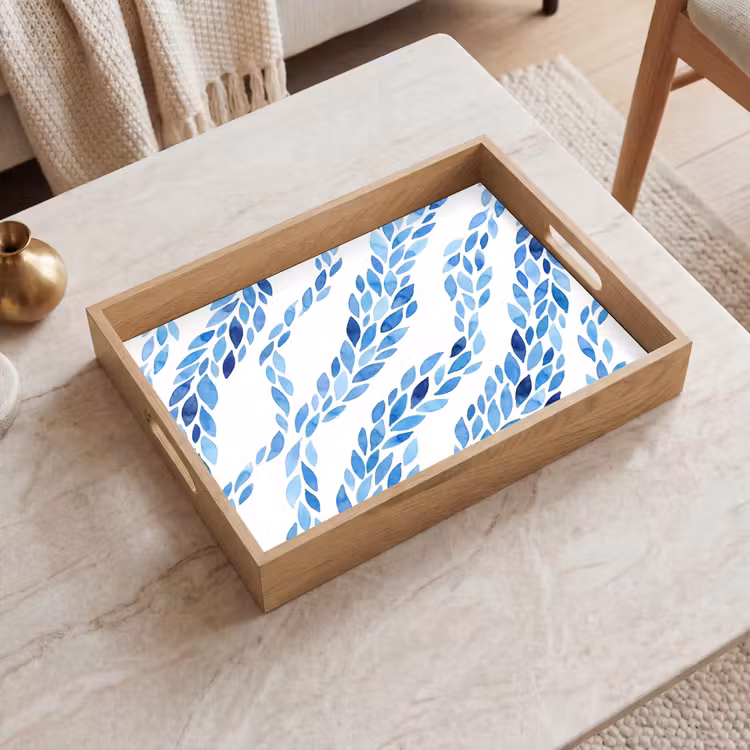 Bladeren - Aquarel - Patroon - Modern - Blauw Dienblad Rechthoek middel -sfeer1