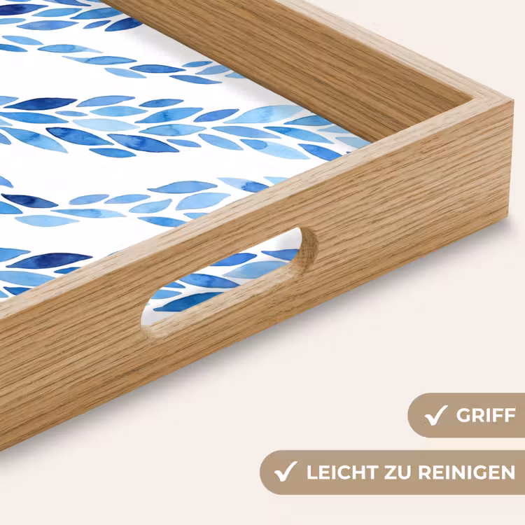 Bladeren - Aquarel - Patroon - Modern - Blauw Dienblad Rechthoek middel -USP_HandgreepDE