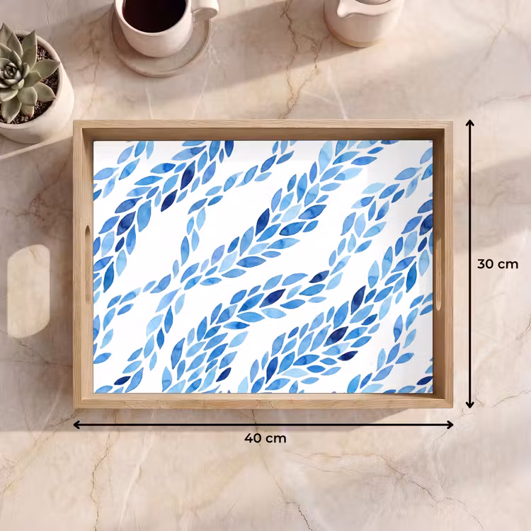 Bladeren - Aquarel - Patroon - Modern - Blauw Dienblad Rechthoek middel -USP_Formaat