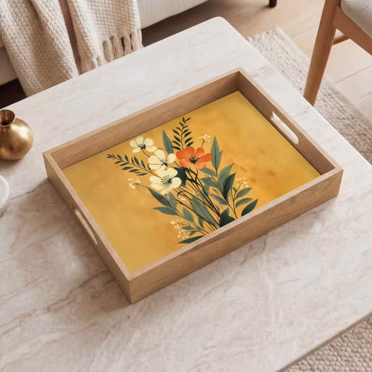 Bladeren - Boeket - Bloemen - Geel Dienblad Rechthoek middel -sfeer1