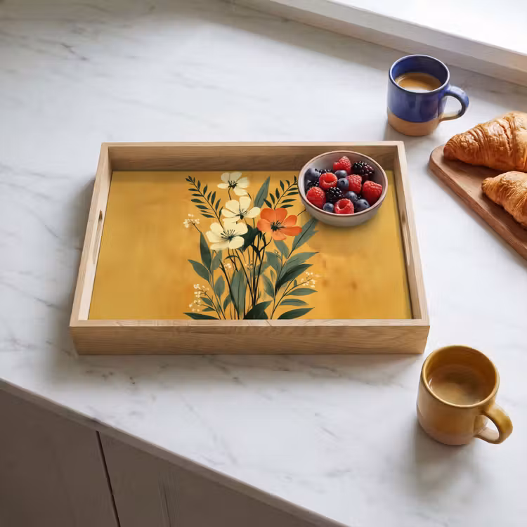 Bladeren - Boeket - Bloemen - Geel Dienblad Rechthoek middel -sfeer2