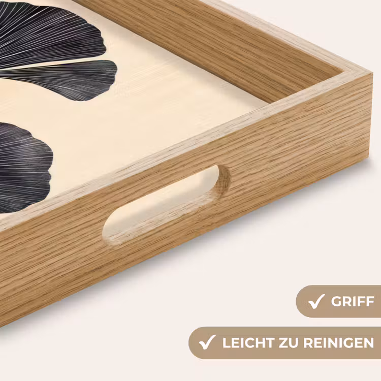 Bladeren - Minimalistisch - Zwart Dienblad Rechthoek middel -USP_HandgreepDE