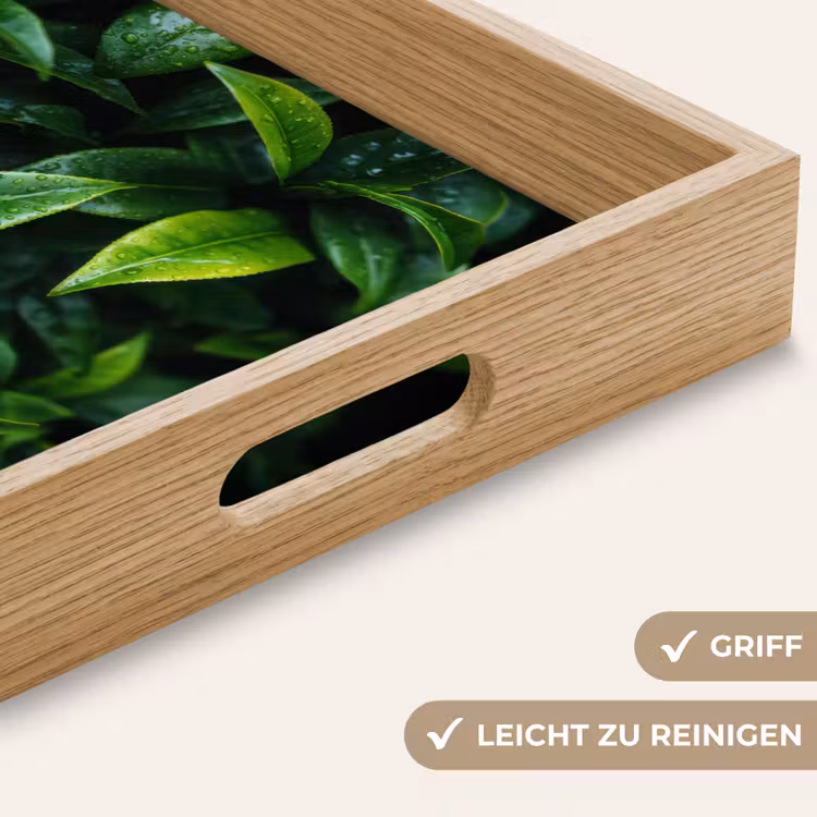 Bladeren - Regendruppels - Licht - Groen Dienblad Rechthoek middel -USP_HandgreepDE