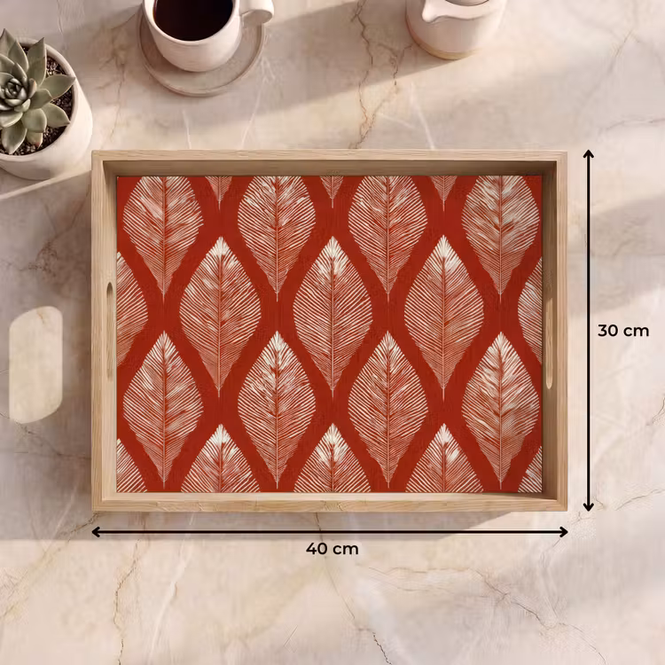 Bladeren - Rood - Elegant Dienblad Rechthoek middel -USP_Formaat