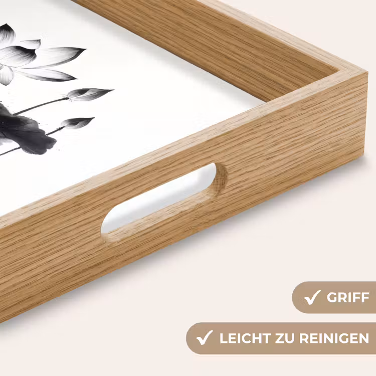 Bladeren - Zwart - Lotusbloem - Minimalitisch Dienblad Rechthoek middel -USP_HandgreepDE