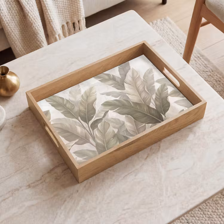 Bladeren - Tropisch - Natuur - Abstract - Beige Dienblad Rechthoek middel -sfeer1