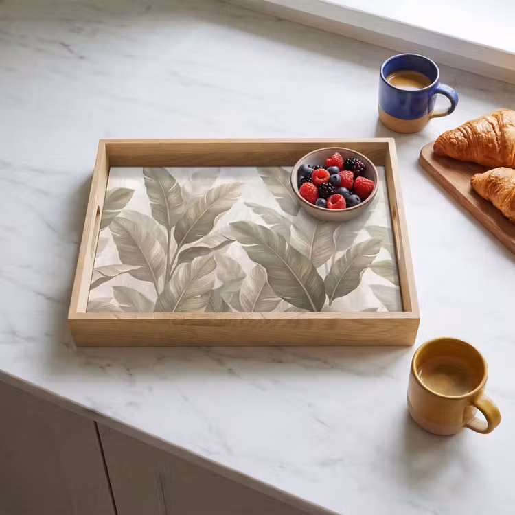 Bladeren - Tropisch - Natuur - Abstract - Beige Dienblad Rechthoek middel -sfeer2