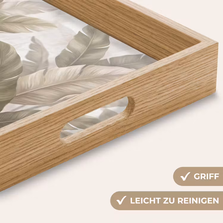 Bladeren - Tropisch - Natuur - Abstract - Beige Dienblad Rechthoek middel -USP_HandgreepDE