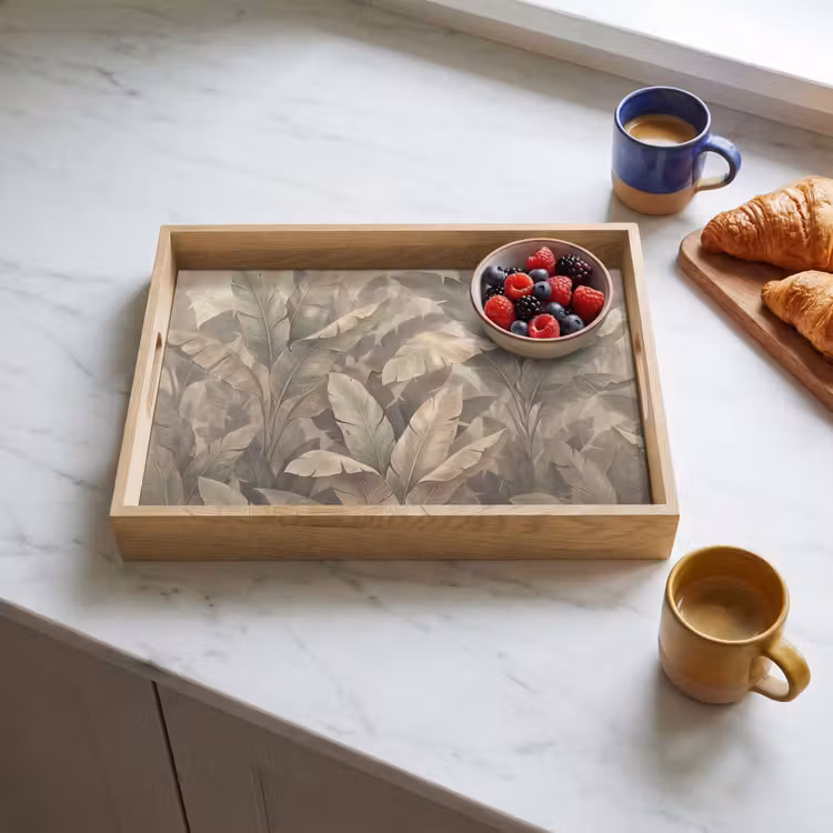 Bladeren - Tropisch - Natuur - Modern - Beige Dienblad Rechthoek middel -sfeer2