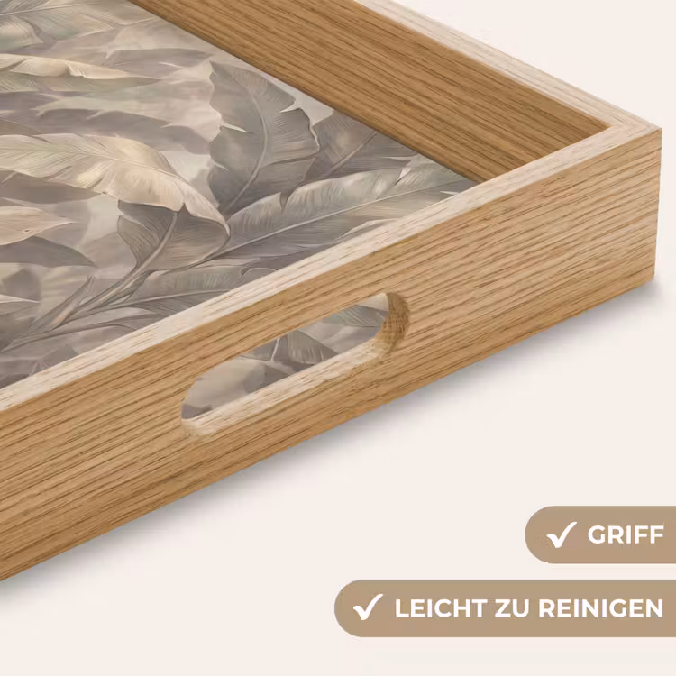 Bladeren - Tropisch - Natuur - Modern - Beige Dienblad Rechthoek middel -USP_HandgreepDE