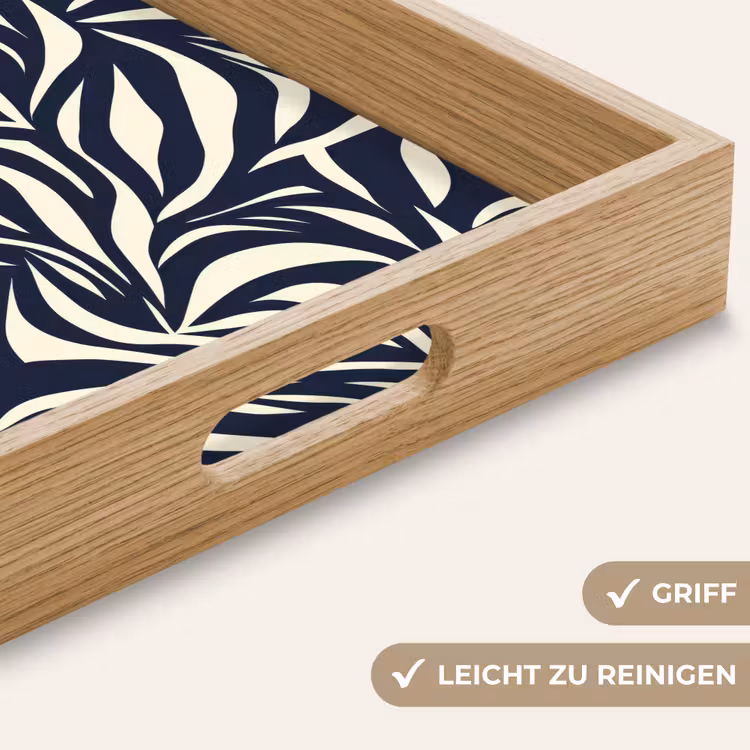 Bladvormen - Blauw - Patroon - Wit Dienblad Rechthoek middel 911 -USP_HandgreepDE