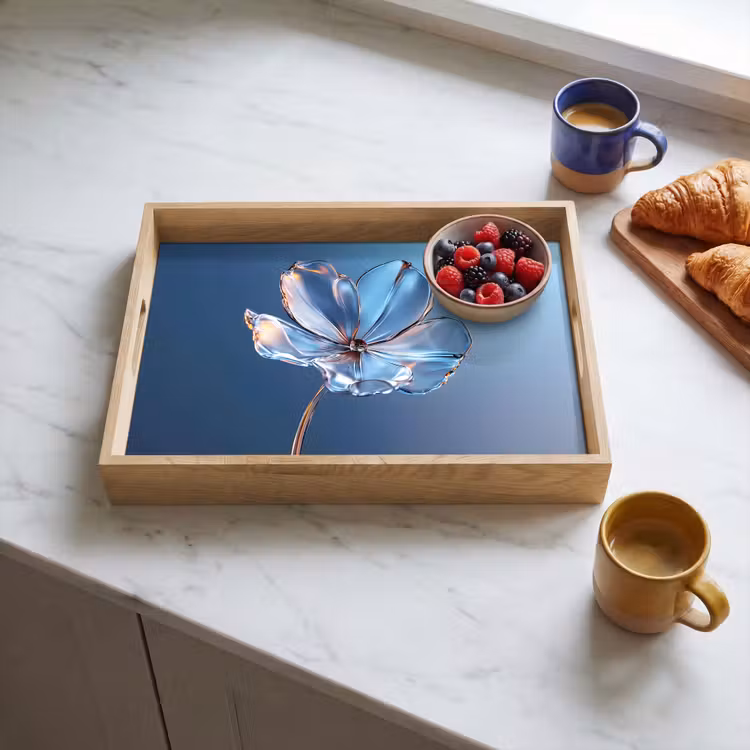 Blauw - Bloem - Glazen - Sierlijk Dienblad Rechthoek middel -sfeer2